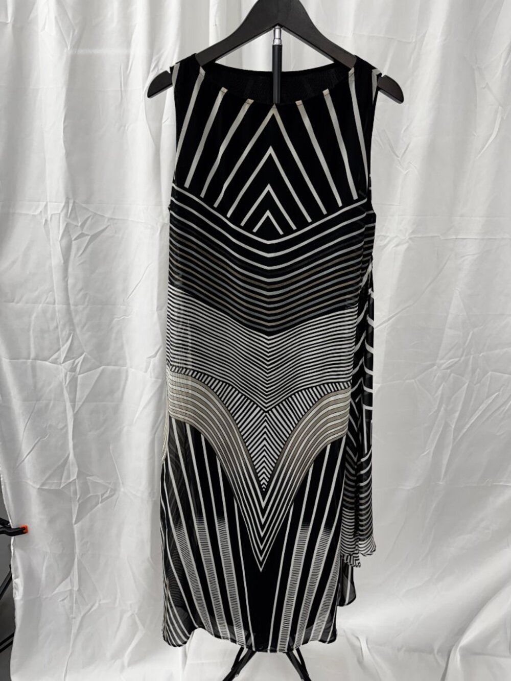 IC by Connie K Striped Asymmetric Sleeveless Dress Black White Sz S - Picture 3 of 13